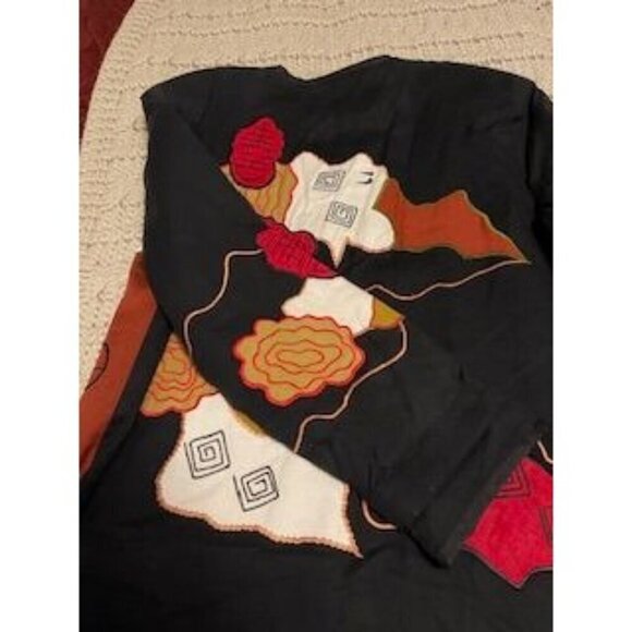 Allure Shacket Embroidered with artsy Buttons Jacket women’s Sz L Black‎ multi - Picture 7 of 16
